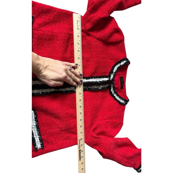 Talbots FRINGE STRIPE TWEED JACKET size 8 Petite Red Preppy - Picture 7 of 13